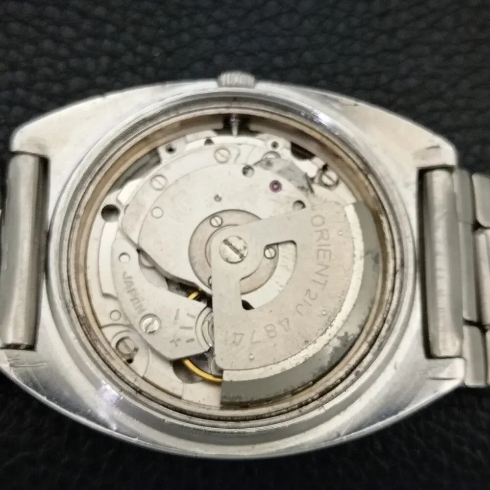 Vintage 1982 Orient Automatic Mens Silver Watch W/daydate & Patina accents